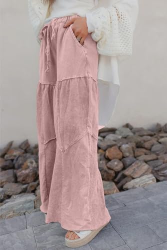 Women's Wide Leg Pants Drawstring High Waist Baggy Patchwork Trousers Casual Straight Sweatpants with Pockets2