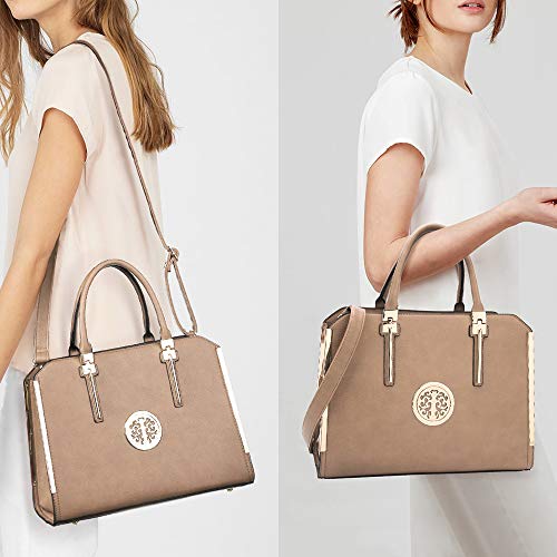 Dasein Women Large Satchel Handbag Shoulder Purse Top Handle Work Bag Tote With Matching Wallet (Dark Beige) #TOP1