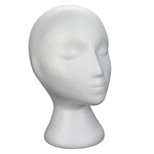 Tête de mannequin en mousse, support de perruque – Tête en polystyrène pour perruques, chapeaux, lunettes, pratique du maquillage, support de perruque en polystyrène pour salon, maison, voyage, blanc