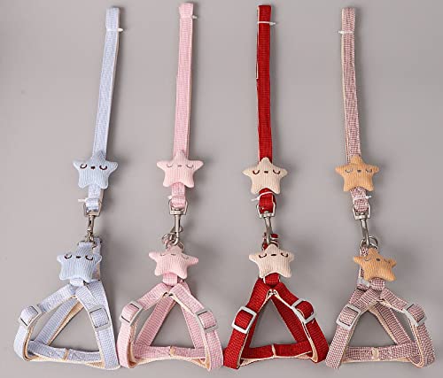 ペット用ハーネス リード付きハーネス 星付き 胴回り調整可能 4色選択可能 お散歩 お出かけ かわいい 丈夫 犬 猫（S ブルー） - ノーブランド品 - 商品画像