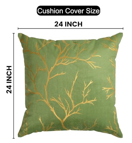 Image of Velvet Foil Cushion Covers 24 inch x 24 inch Set of 2, Pista Green