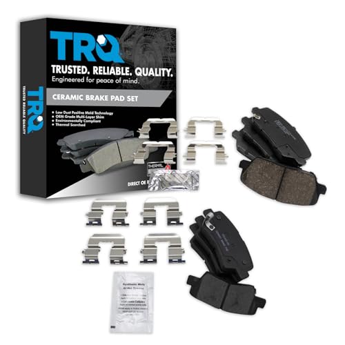 Image of TRQ Front and Rear Ceramic Brake Pad Set | For 2013-15 Hyundai Veloster Turbo 2014-15 Veloster Turbo R-Spec 2014-16 Kia Forte Koup SX 2014-16 Forte5 2015-16 Forte5 SX