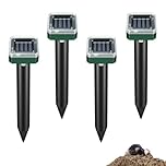 Mole Repellent Solar Powered, Ultrasonic Mole Deterrents for Gardens, Humane Mole Traps to Protect Lawn Garden from Moles, Voles, Groundhogs, Gophers and Snakes, 4 Packs