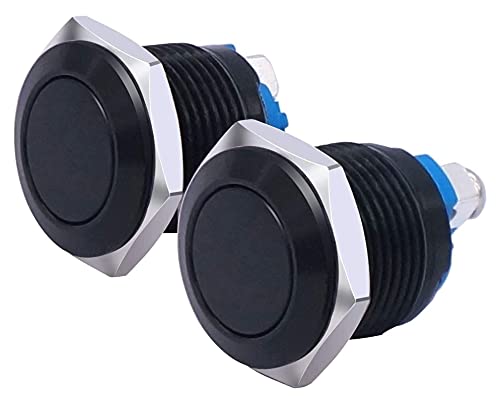 Interrupteur bouton-poussoir momentané 16mm métal noir 1NO SPST 3A 12V 250V EZZON