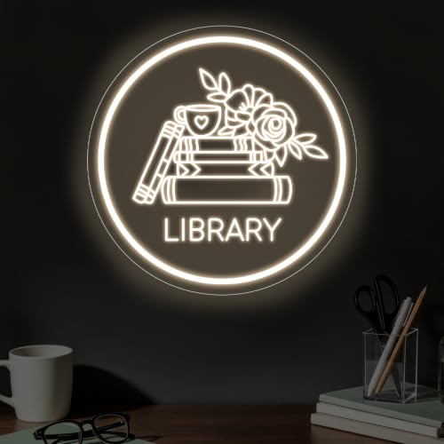 Image of Library Neon Sign, Warm White, 13 inchx13 inch