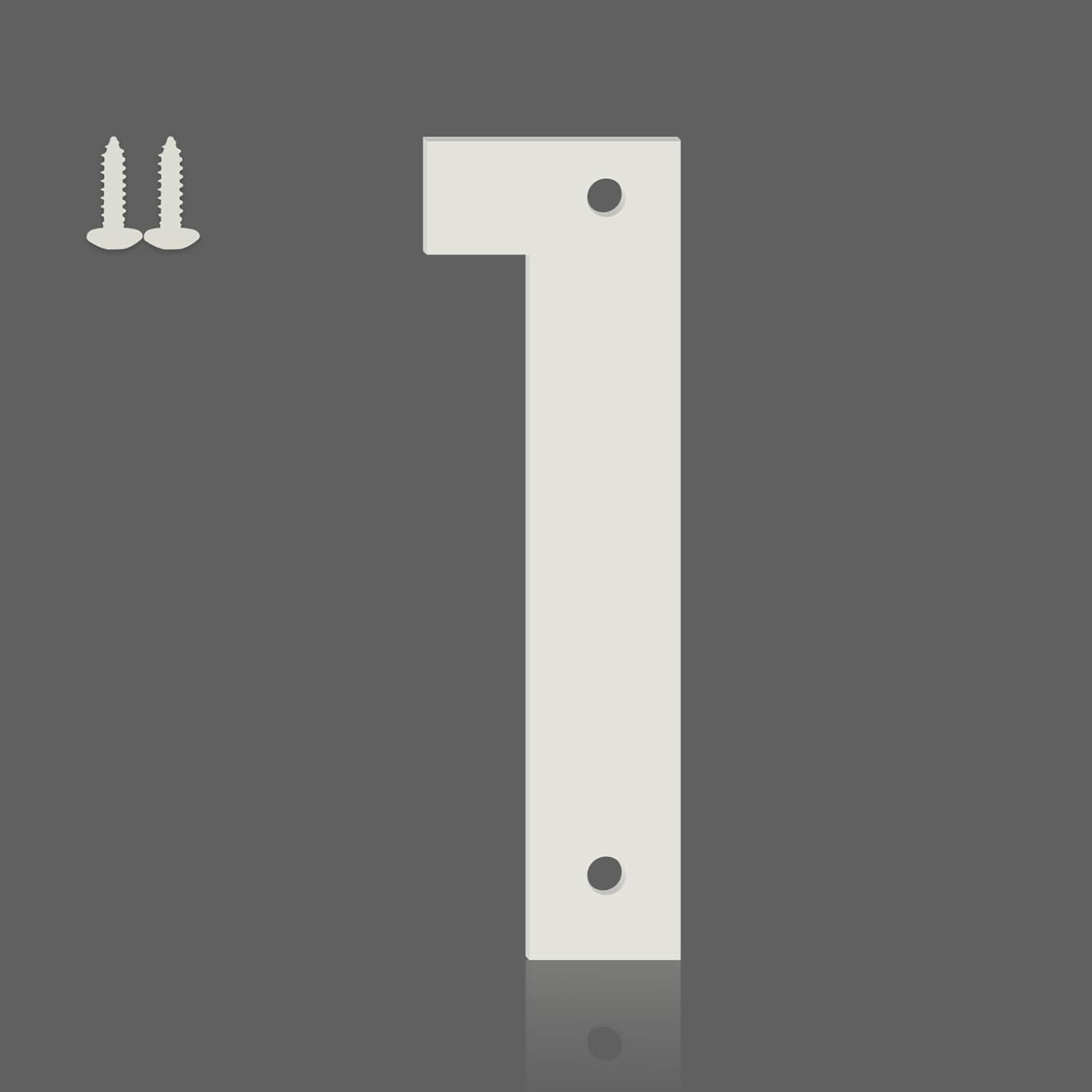 2" 3" 4" 5" 6" 8" White Aluminum House Numbers, Metal House Address Numbers for Outside, White Address Number, Modern Apartment Street Mailbox Number (4" 1)