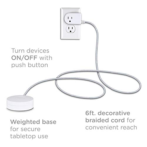 Cordinate Designer On/Off Switch Plug 2 Pack, 6 Ft Braided Power Cord, 3 Prong, Slip Resistant Base, Tabletop Or Wall Mount, Perfect For Lamps/Seasonal Lights, White/Grey, 50033 #TOP2