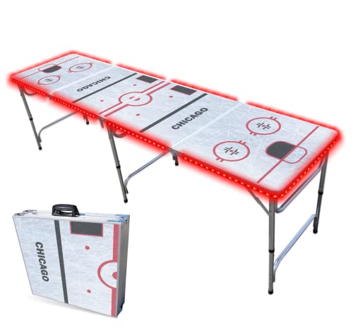 8-Foot Professional Beer Pong Table w/LED Lights - Chicago Hockey Rink