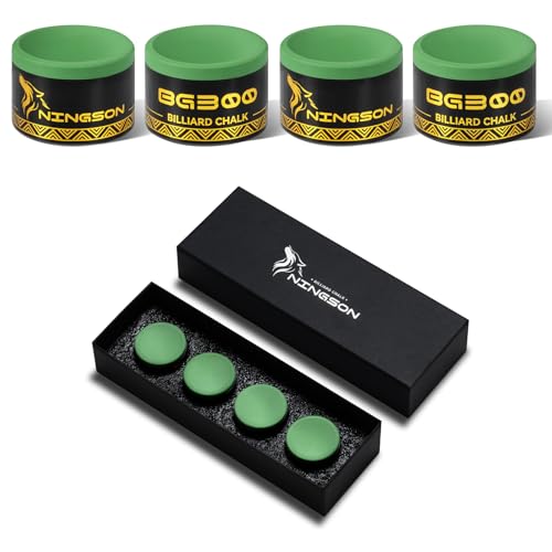 NINGSON Pool Cue Chalk 4 Pack Nano Billiard Chalk Round Cue Chalk Smooth Low Residue Pool Chalk Reduce Miscue Durable Long Lasting Chalk for Pool Table Bars Clubs & Home Green