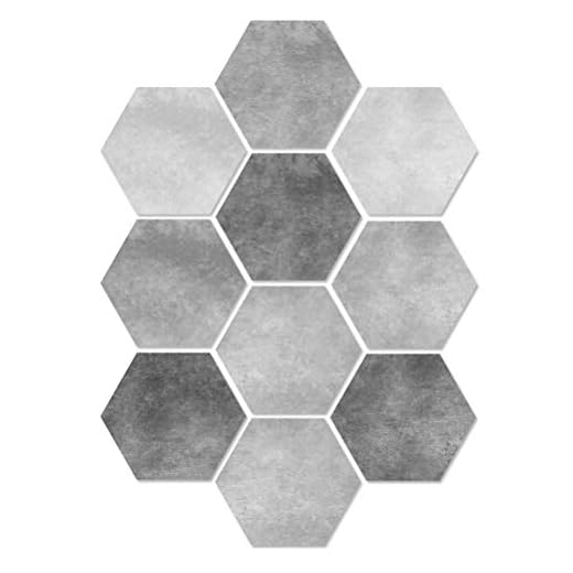 VORCOOL Pegatina para el Piso, 10 Piezas de Cemento Pegatina para el Piso, en Blanco y Negro, Hexagonal, Antideslizante, Adhesivo para Azulejos, Pegatina para el baño