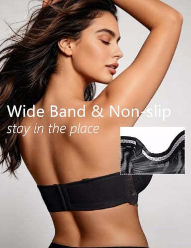 Image of Strapless Push Up Bra Heavily Padded Add Cup Balcony Multiway Bras | Non-slip Sexy Lace Convertible Bras with Clear Straps & Wired Support for Small Breast