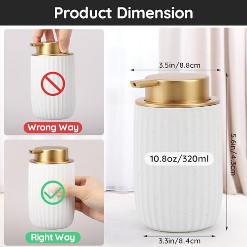 Image of Segbeauty Ceramic Liquid Soap Dispenser, 10.8oz White Lotion Soap Dispenser with Golden Pump, 320ml Refillable Decorative Pump Bottle Bathroom Countertop Bottles Kitchen Bottle for Creams Containers