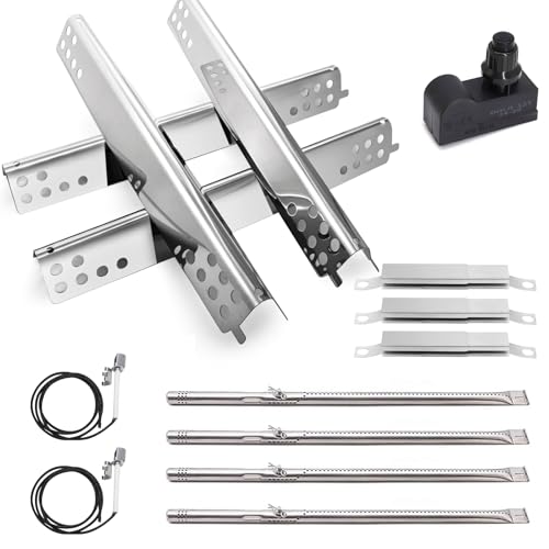Image of Criditpid Grill Replacement Parts for Charbroil Advantage 4 Burner 463344116 463343819 466344116 Models, Grill Burners, Heat Plate Shields, Crossover Tubes, Ignitors & Spark Generator Kit.