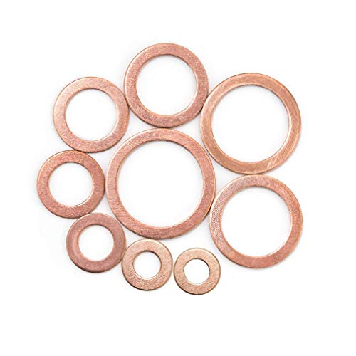 KEWAYO 200PCS 9 Sizes Copper Metric Sealing Washers Assortment Set Flat Ring Sump Plug Oil Seal Gasket Sealing Washers Crush Washer Assortment - Thumbnail 7