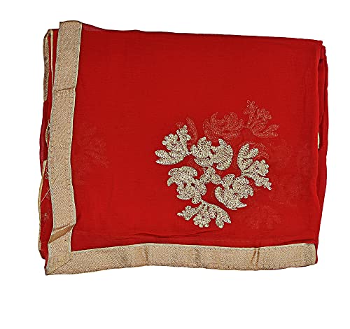 Image of Youthquake Golden Embroidered Work Chiffon Dupatta For Womens & Girls With 4 Side Gold Lace