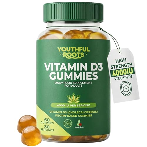 Vitamin D3 Gummies 4000 IU High Strength for Adults Immune Bone & Muscle Support Vegetarian - Peach Flavour - Sugar Free 60 Gummies