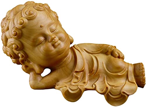 Statue couchée Shakyamuni bouddhiste en bois sculpté petit ornement zen