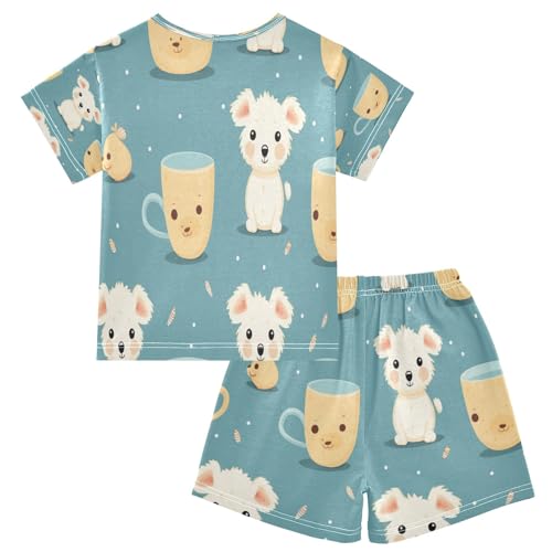 Tea Cup Dog（2） Kids Pjs Set Boys Girls Summer Short-Sleeve Sleepwear Pajamas 2PCS2