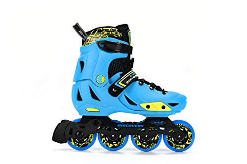 Discovery Kids Adjustable Molded-Shell Inline Skates, Freestyle Slalom Beginner (Blue, EU 33-36 / US 1.5-4 / 205mm-229mm)