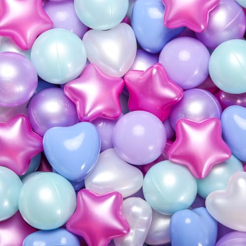 Star Ball Pit Balls for Ball Pit Crush-Proof BPA Free Colorful Play Plastic Balls for Kids Toddler Christmas Party Decor Giant Friendship Bracelet Banner Pearl Mermaid Blue 150pcs 2.15inch Balls