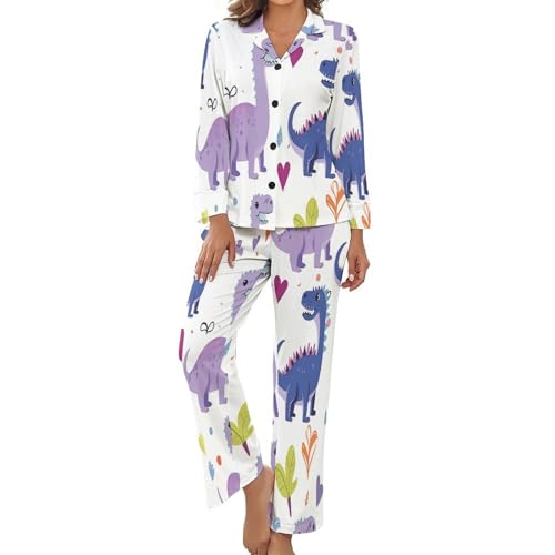 Pyjama à manches longues grande taille pour femme ensemble d'intérieur dinosaure