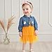 Baby Girl Halloween Outfits Tulle Dress Sleeveless And Long Sleeve Denim Jacket Baby Girl Clothes Set (Lemon Yellow Halloween, 18-24 Months)