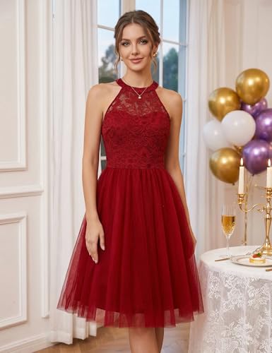 Image of Dressystar Women's Sequin Short Prom Dress Sparkly Halter Tulle Cocktail Party Homecoming Dresses