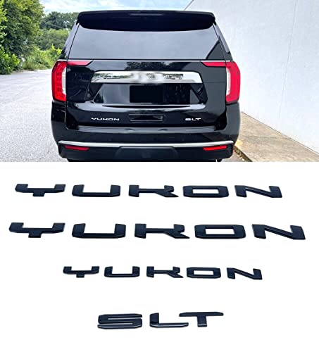 Image of Set Door Rear SLT Yukon Emblems Letters 3D Badge Replacement for 2021-2023 GMC Yukon Yukon XL New Glossy Black