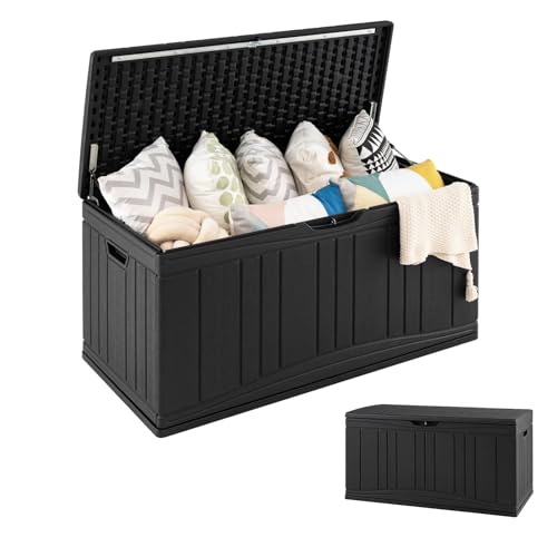 GOPLUS Coffre de Jardin Extérieur 300L, Coffre de Rangement Etanche avec Couvercle Verrouillable, Double Levier, pour Outils Jardinage, Coussins, Charge 150KG, 114 x 55...