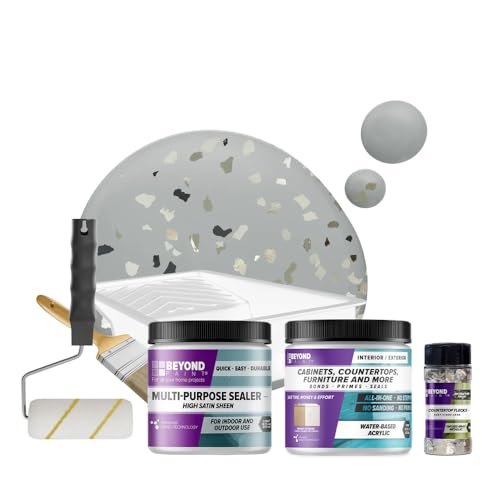 Beyond Paint Smoked Gray Flecks Countertop Makeover Kit with Paint Sealer Flecks and Tools for Countertops Soft Gray