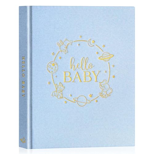 Lanpn Album Bebe Primer 5 Año para Niña Niño, Libro Recuerdos Bebé para Pegar Fotos y Escribir, Hello Baby Libros Cuaderno Diario Álbum Fotos Bebe Regalo Recién Nacido (Azul,154 Páginas, Inglés)