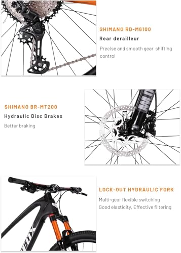 TRIFOX M2 Carbon Fiber Mountain Bike, 12 Speed Disc Brake Mountain Bike, with Shimano Deore Groupset, Carbon Fiber Frame, Hydraulic Fork, 17/19 inch MTB Bicycle for Adult