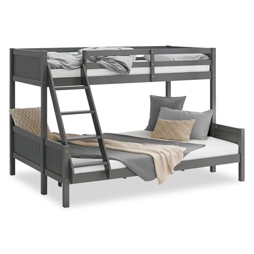 Homestyle4u Etagenbett 2 Kinder 140x200 und 90x200 Kinderbett Hochbett mit Lattenrost Jugendbett Kiefer Holz Grau | Artikel 2525