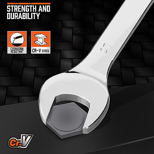 Image of HORUSDY Large Wrench Set with Rolling Pouch | Metric | 6-Piece | 23mm, 24mm, 26mm, 27mm, 30mm, 32mm | 12 Point | Chrome Vanadium Steel
