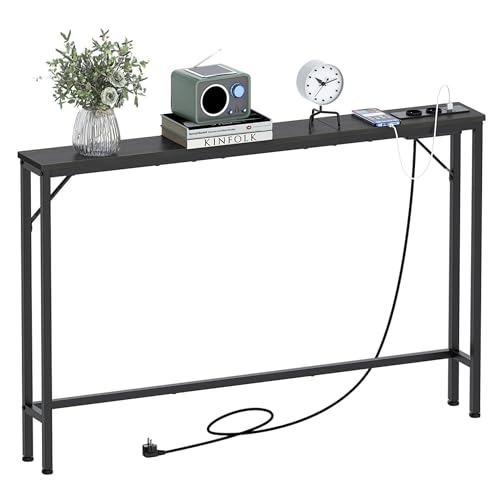 VEDECASA Mesa consola de 15 cm con estación de carga y puertos USB, mesa auxiliar estrecha, mesa baja, para entrada, salón, pasillo, oficina - imagen 4