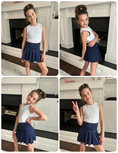 Arshiner Faltenrock Mädchen Tennisrock Plissee Sommerrock Blau Sportrock Hohe Taille Golf Skorts Schuluniform Rock 160/12-13 Jahre