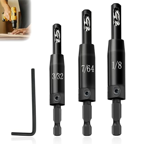 2026 Upgraded Self Centering Drill Bit Set Vix Bits, CC2430 3/32' 7/64' 1/8' Center Hinge Drill Bit for 1/4In Hex Shank Drills, Installing Hinge & Drilling Pilot Hole, Ultra-Hard Steel, High-Precision