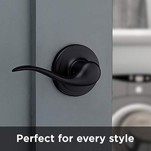 Image of Kwikset Tustin Interior Passage Door Handle, Lever For Closet and Hallway Doors, Reversible Non-Locking Handle Lever, Matte Black, with Microban Protection