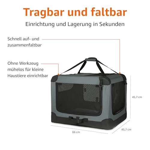 Amazon Basics 4-Türiger Faltbarer Reisezwinger für Katzen, Hund und andere kleine Tiere, Grau, S 66 cm x 46 cm x 46 cm