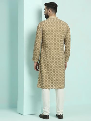 Image of Rajubhai Hargovindas Men's Chikankari Embroidered Cotton Kurta (Ches)
