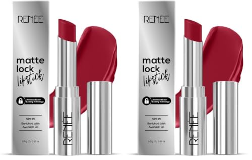 Image of RENEE Matte Lock Lipstick - Rock, Moisturizing, Long Lasting & Weightless Formula, Intense Color Pay Off with Ultra-Matte Finish, Enriched with Avocado oil, Vitamin E, D & Beta-Carotene, 3.5 Gm