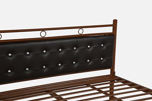Image of Zuno Metal King Size Bed Without Storage | Wrought Iron Double Bed with Headboard & Footboard | Sturdy Powder Coated Platform Bed King Size Cot for BedroomLivingRoom Brown (75x72)