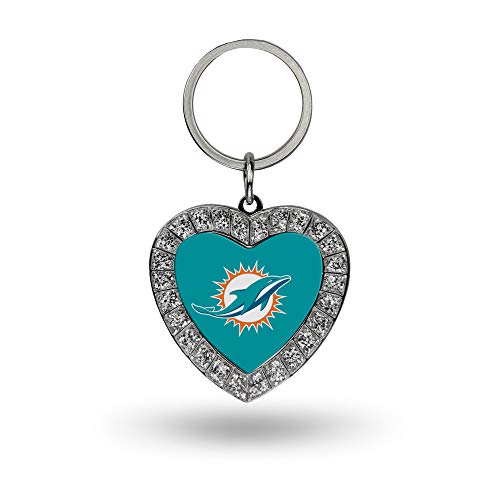 Rico Industries NFL Miami Dolphins Metal Rhinestone Heart Keychain 1.38 x 3-", Main