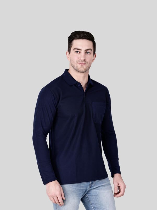 Image of Full Sleeve Men's Polo T-Shirt | Regular Fit, Soft & Breathable Cotton Blend Fabric | Classic Polo Collar, Casual & Office Wear | Available in Sizes M to 6XL, Multiple Colors