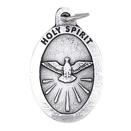 Holy Spirit Dove Charm with Jump Ring, Silver Tone Catholic Jewelry Piece, Pray for Us Medal Pendant, 1 Inch