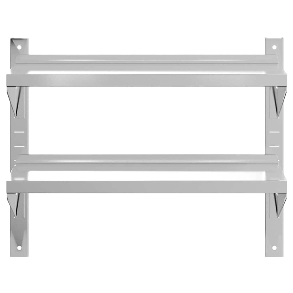 Estantería de pared con 2 estantes, 75 x 30 x 60 cm, acero inoxidable plateado, resistente a la corrosión, montaje en pared, para cocina o garaje
