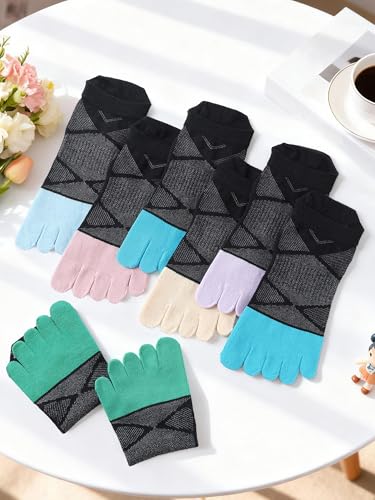 Image of Fourluoo 6 Pairs Women Cotton Athletic Toe Socks