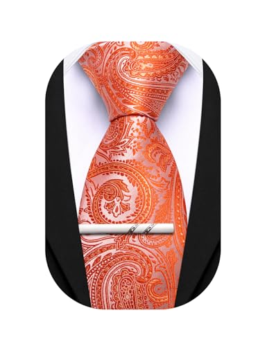 Image of Barry.Wang Paisley Tie for Men Silk Woven Necktie and Tie Clip Set Wedding Party Business Formal