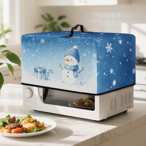 Image of Convection Oven Dustproof Cover, Washable Microwave Oven Cover Small Appliance Accessories for Christmas, L, 20.9 x 15.7 x 12.4 Inches, Blue Snowman Snowflake Pattern