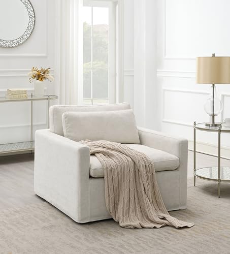 Sillón contemporáneo tapizado en tela color marfil miniatura 2